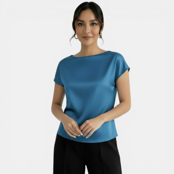 Blusa Satén Manga Corta Elegante