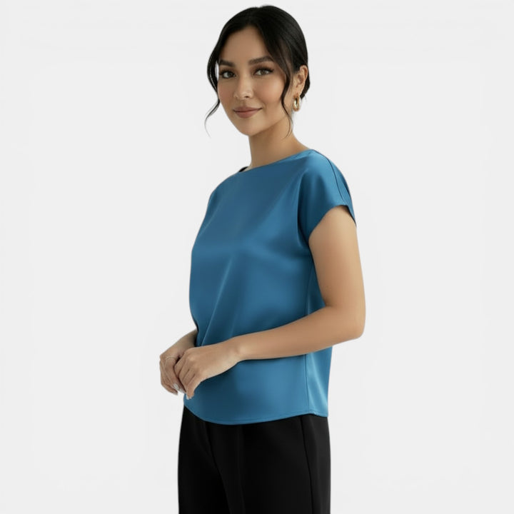 Blusa Satén Manga Corta Elegante