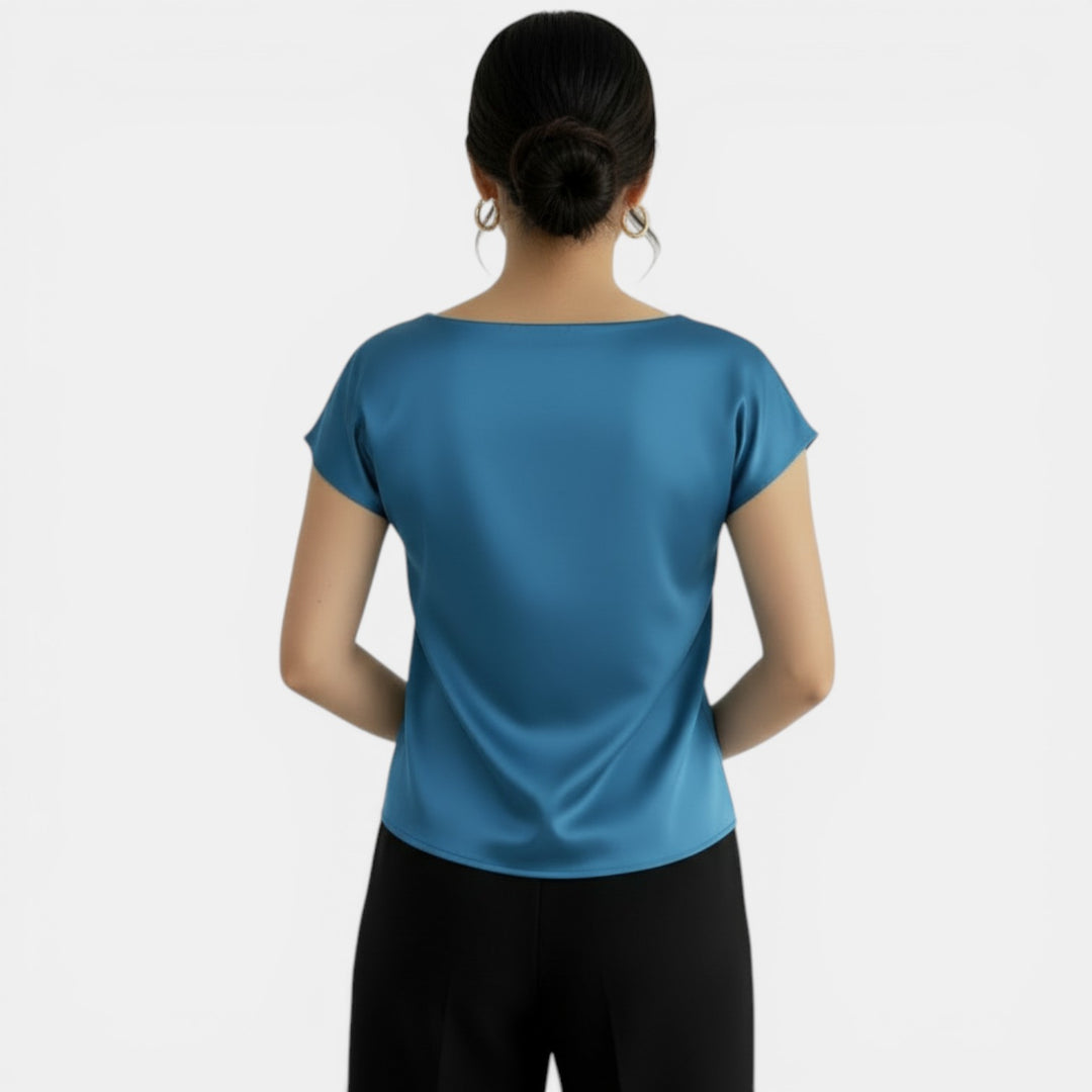 Blusa Satén Manga Corta Elegante