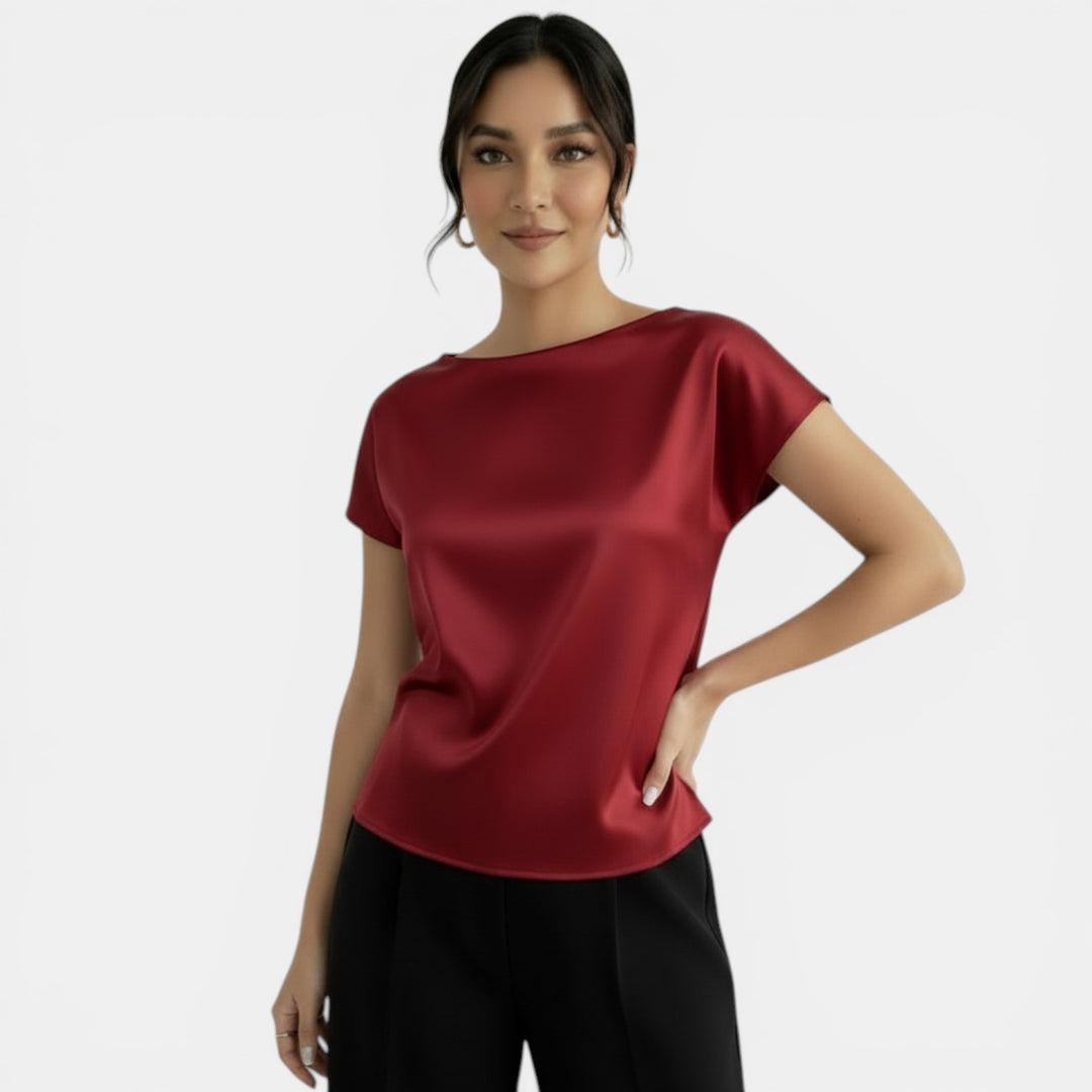 Blusa Satén Manga Corta Elegante