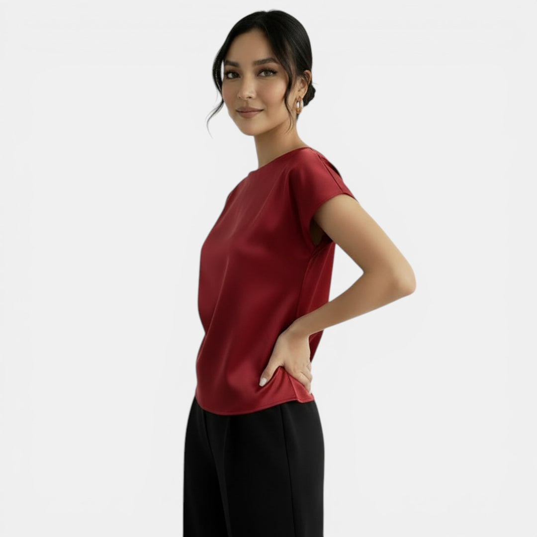 Blusa Satén Manga Corta Elegante