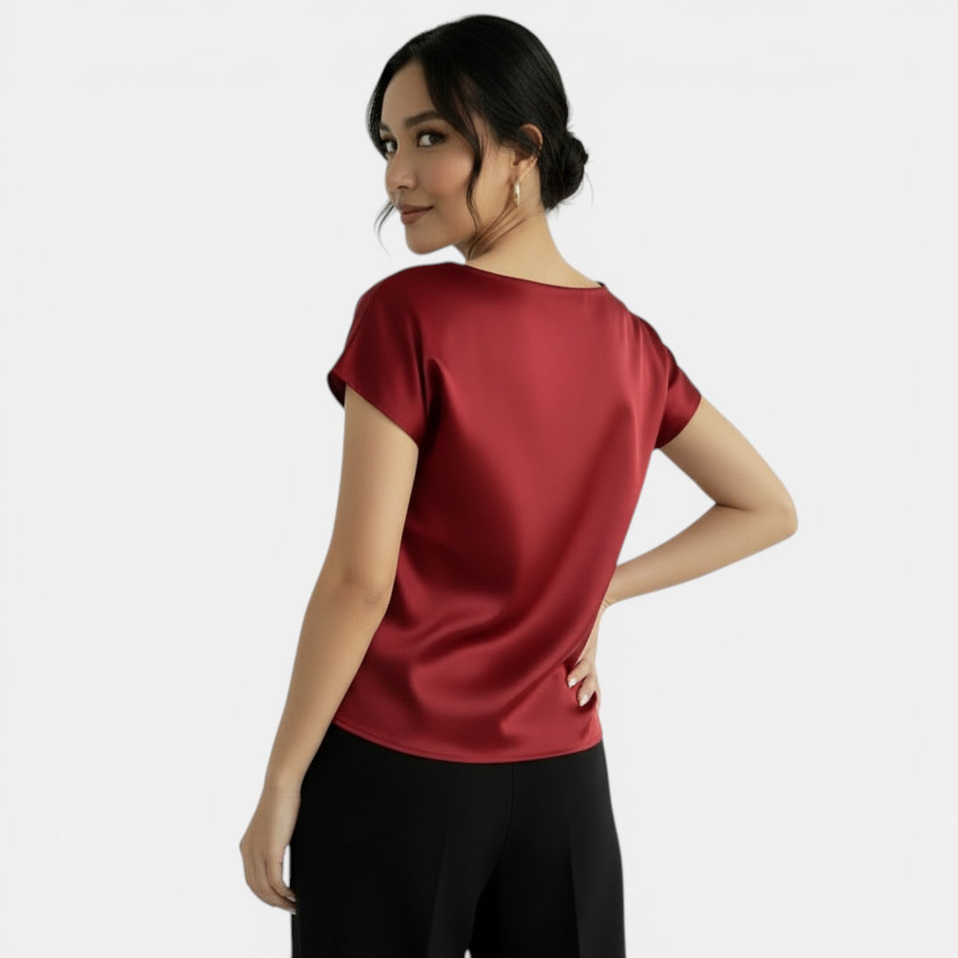 Blusa Satén Manga Corta Elegante