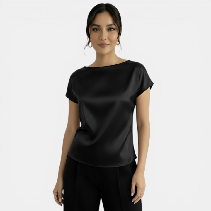 Blusa Satén Manga Corta Elegante