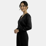 Blusa Satén Escote V Manga Larga