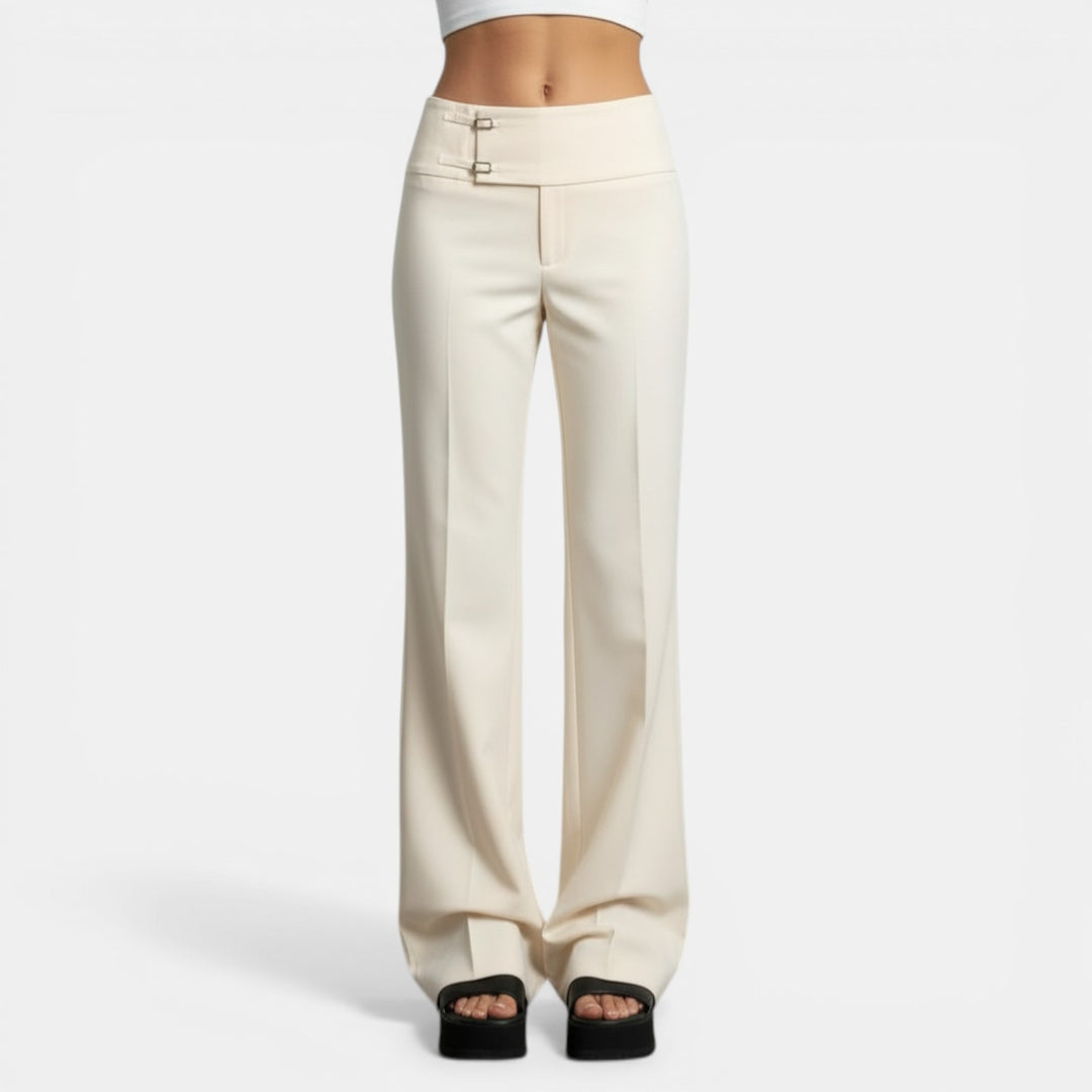 Pantalón Cintura Alta Hebilla Metal