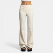 High-Waisted Trousers with Metal Buckle