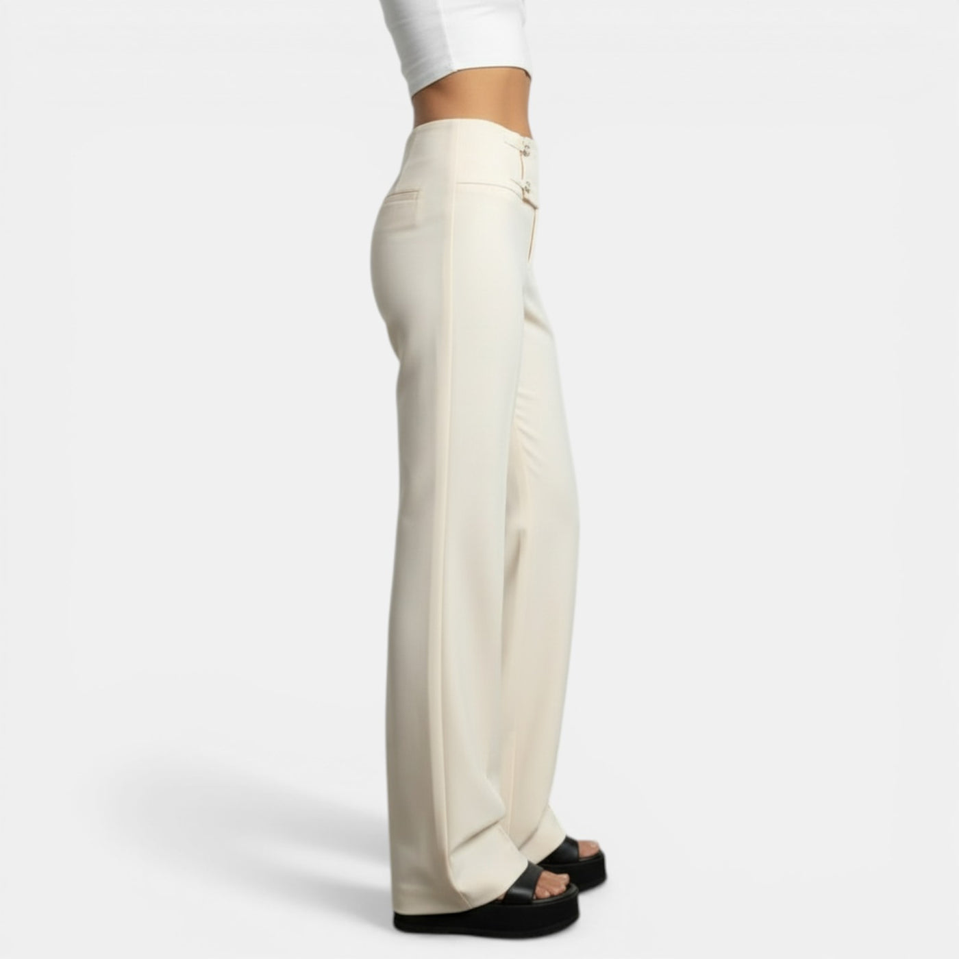 High-Waisted Trousers with Metal Buckle