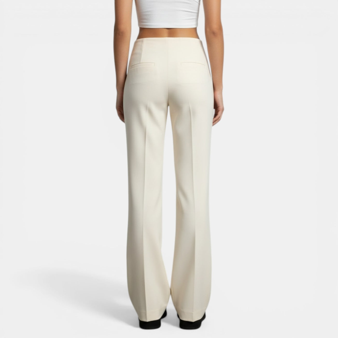 High-Waisted Trousers with Metal Buckle