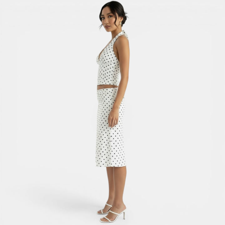 Conjunto Verano Halter Lunares Blanco