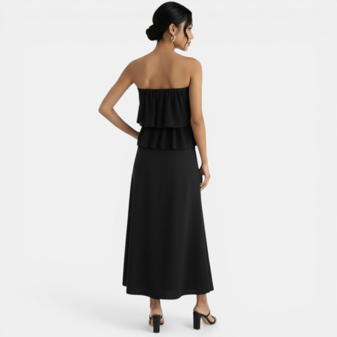 Conjunto Negro Tubo y Falda Midi Elegante