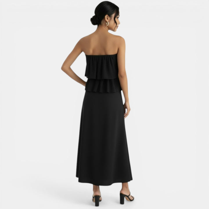 Conjunto Negro Tubo y Falda Midi Elegante