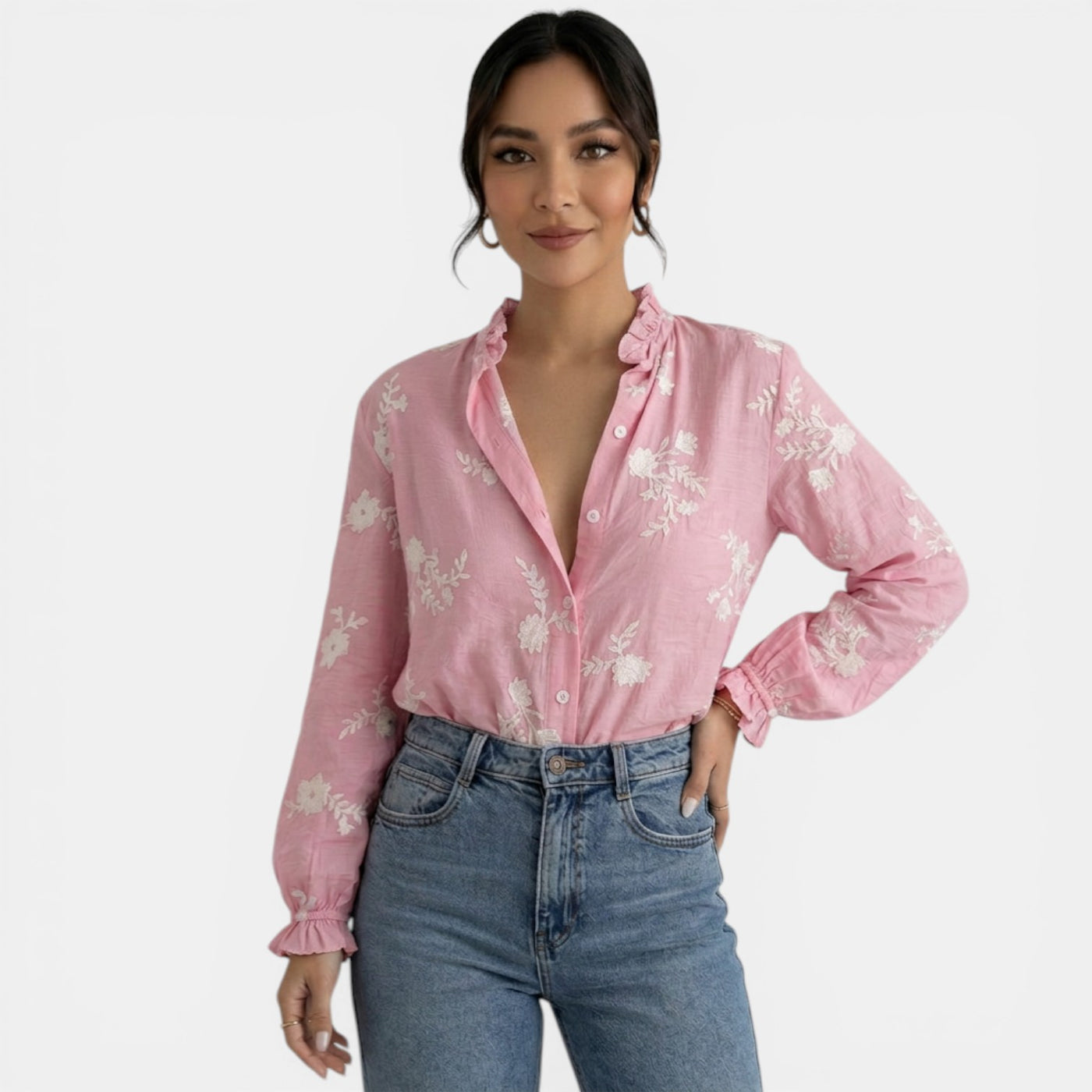 Camisa Rosa Estampada Mujer