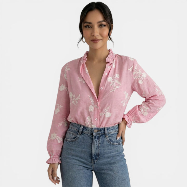 Camisa Rosa Estampada Mujer