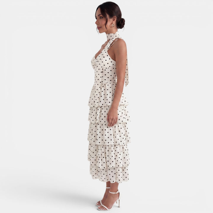 Vestido Midi Lunares Mujer Elegante