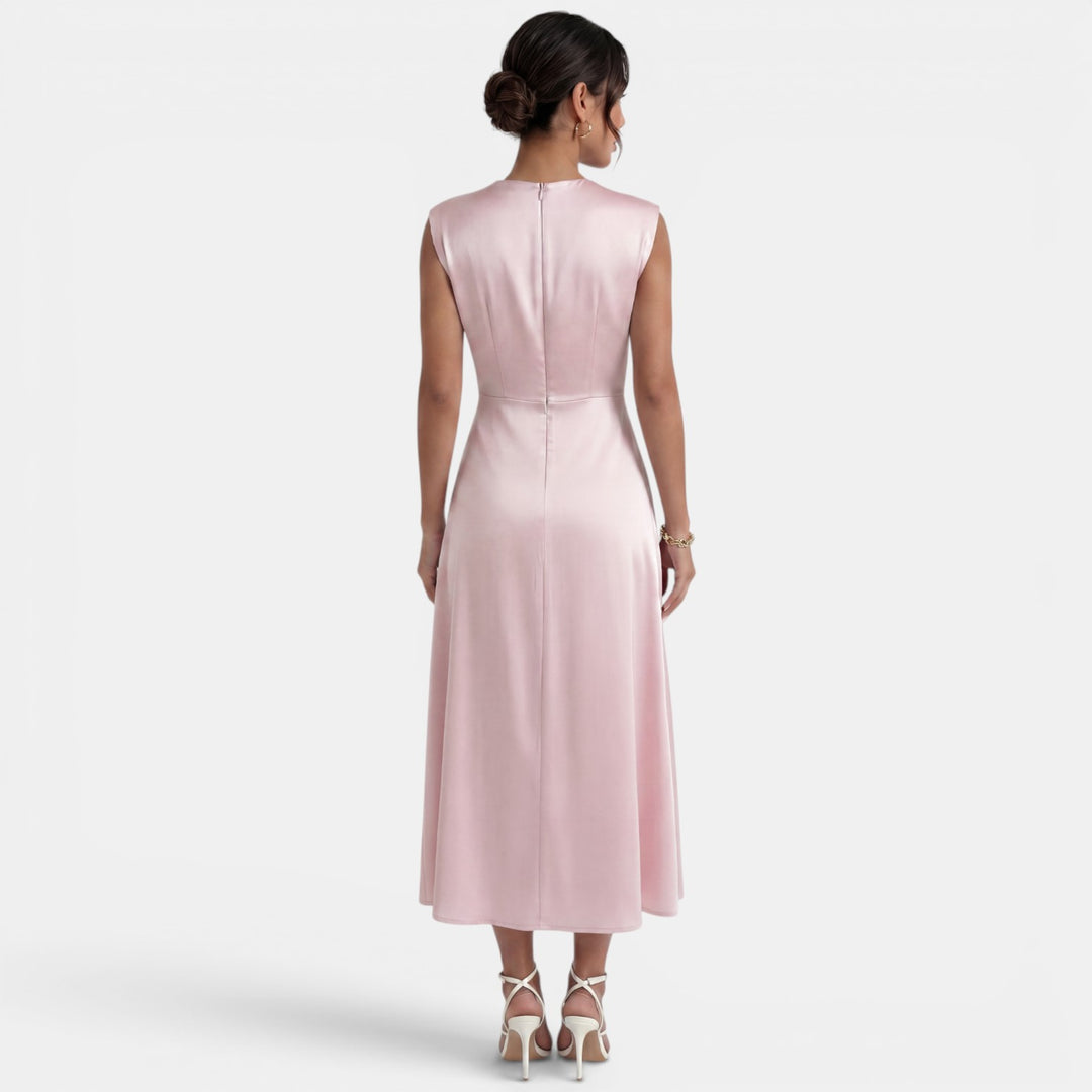 Vestido Midi Elegante Cuello Alto Mujer