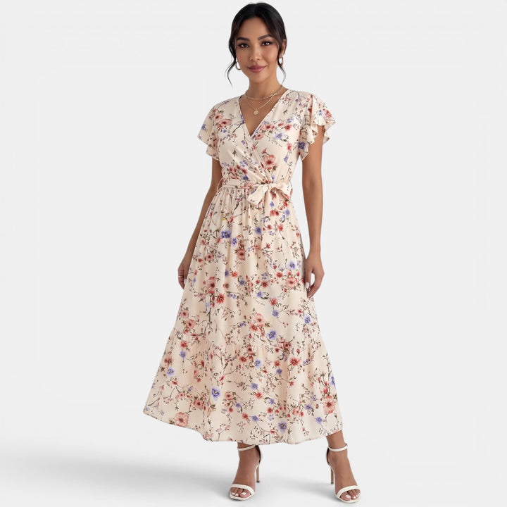 Vestido Largo Mujer Beige Boho Floral