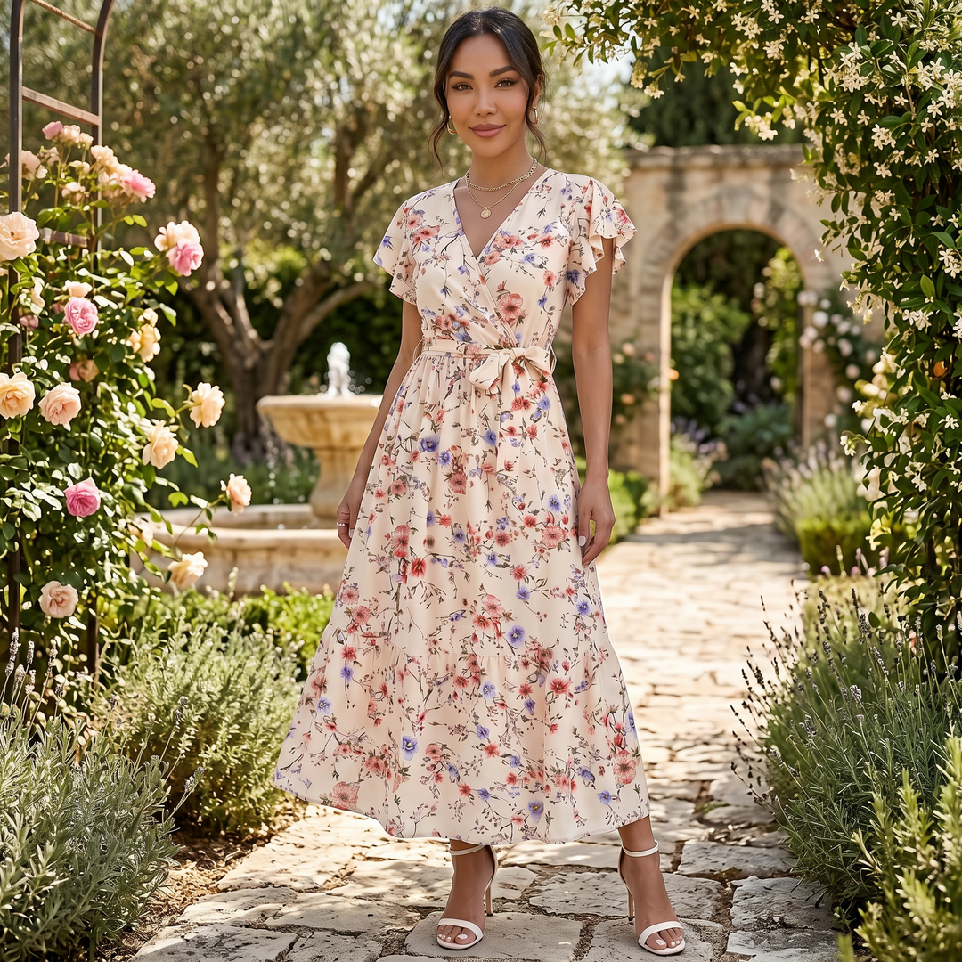 Vestido Largo Mujer Beige Boho Floral