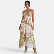Long Green Floral Lace Dress
