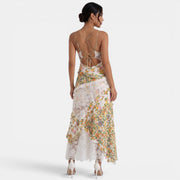 Long Green Floral Lace Dress