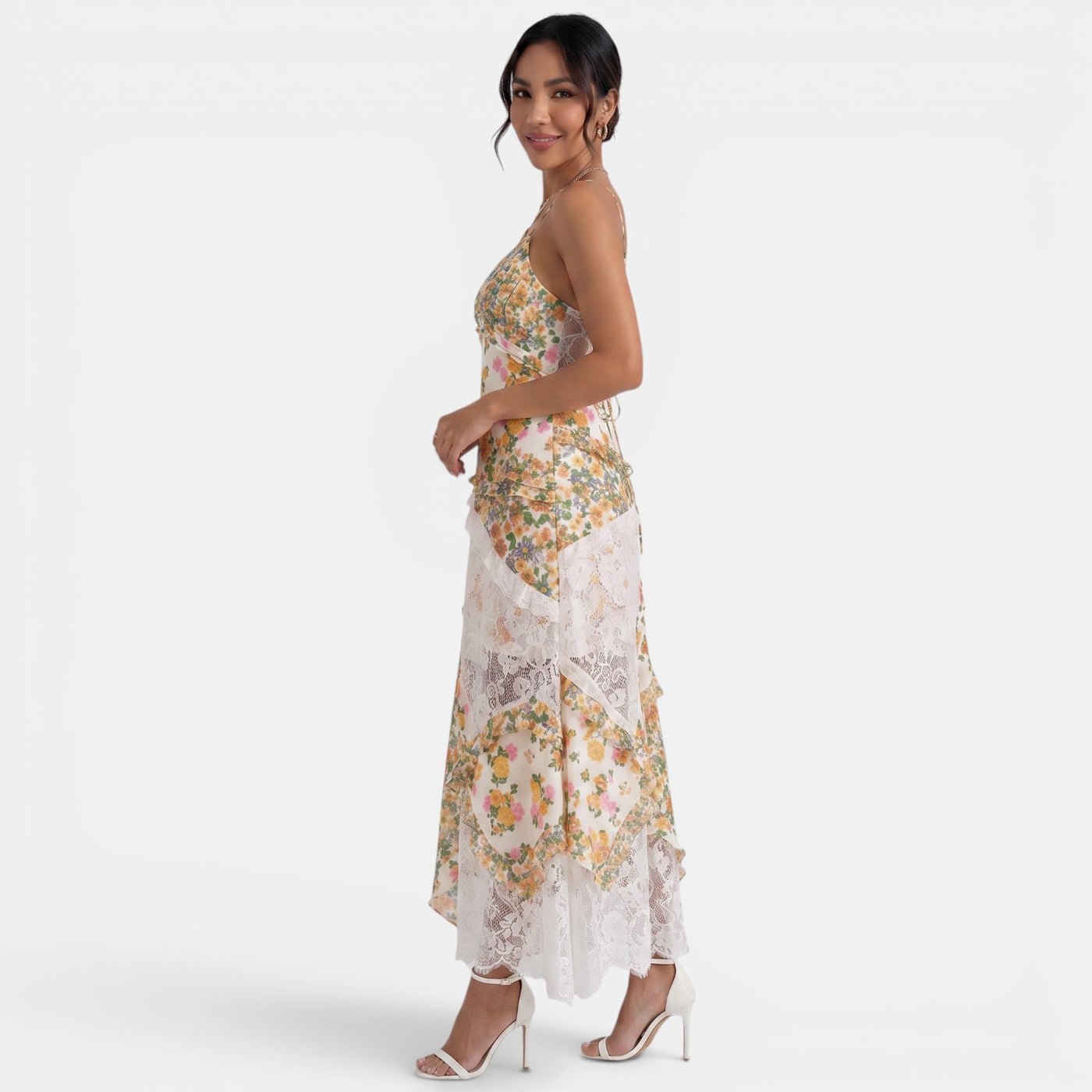 Long Green Floral Lace Dress