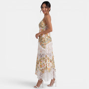 Long Green Floral Lace Dress