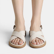 Women's Beige Crossed-Strap Leather Sandals