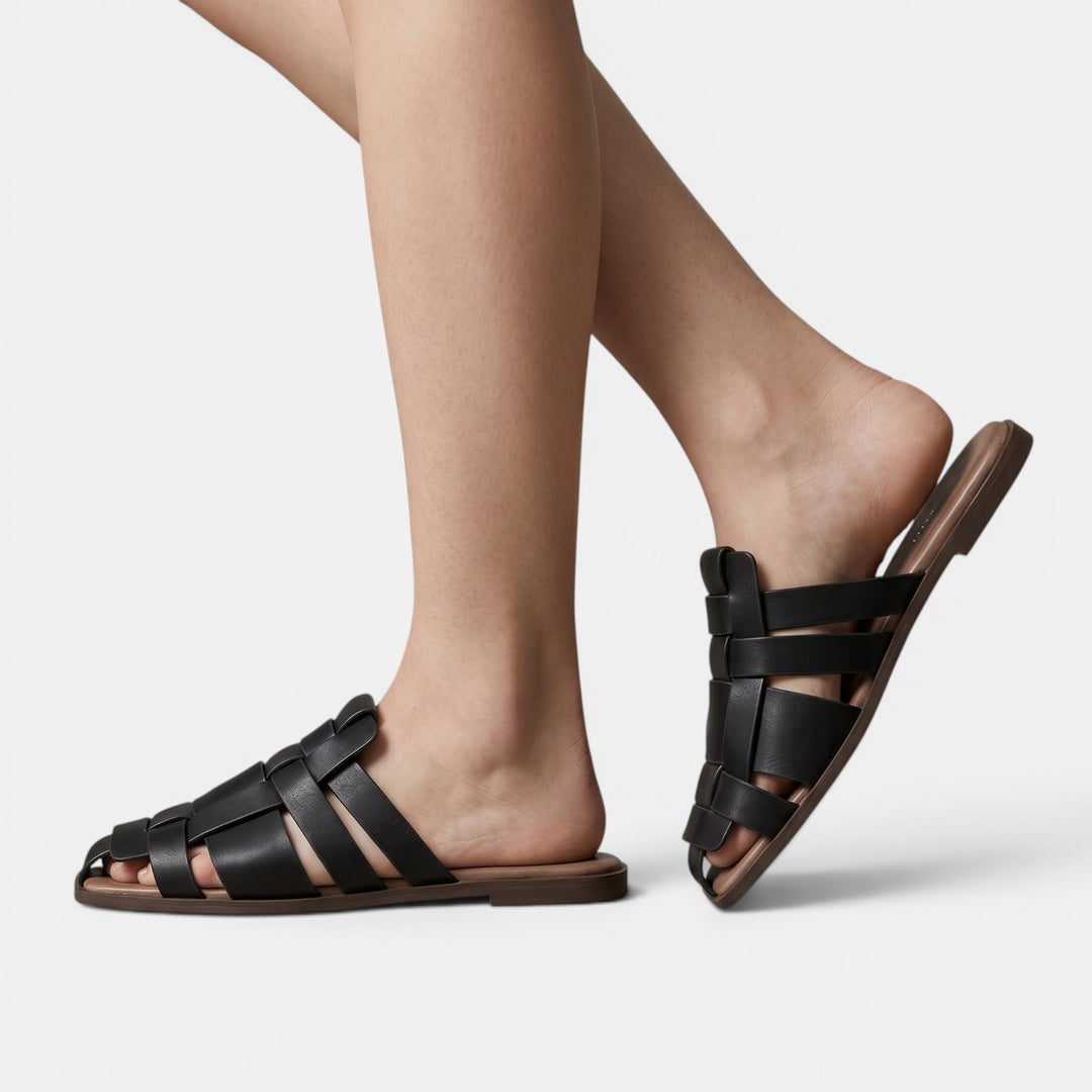Sandalias Mules Slides Mujer Piel Negra