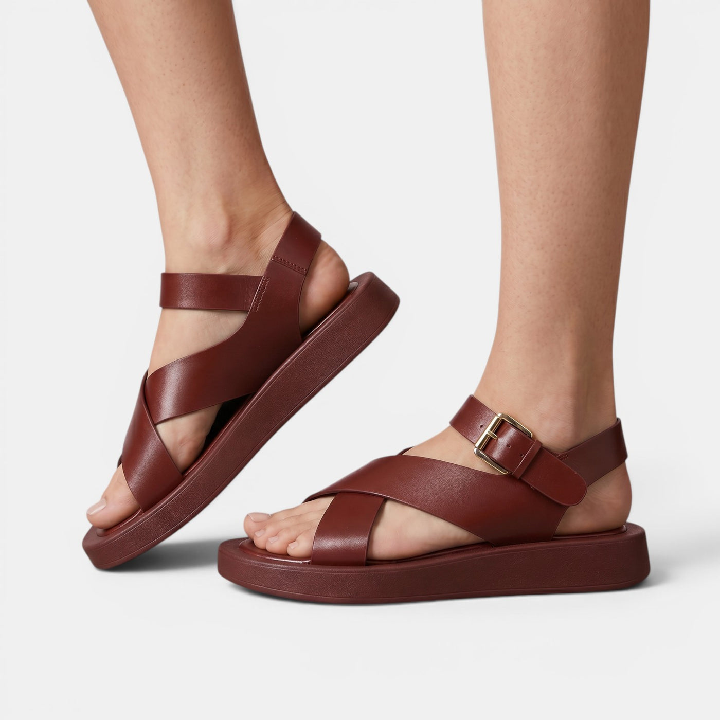 Women's Leather Crossover Platform Sandals