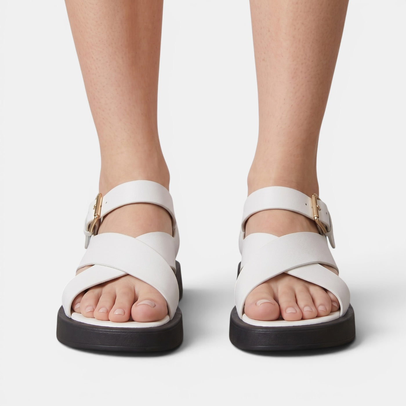 Women's Leather Crossover Platform Sandals