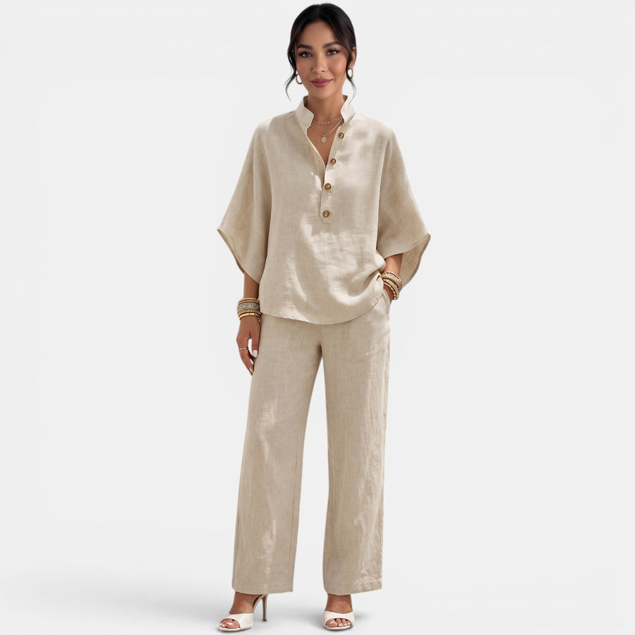 Women's Linen Summer Short Sleeve Set