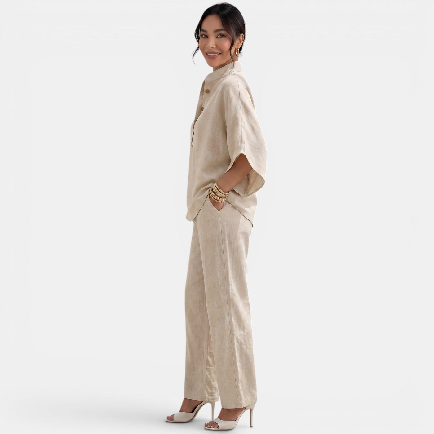 Women's Linen Summer Short Sleeve Set