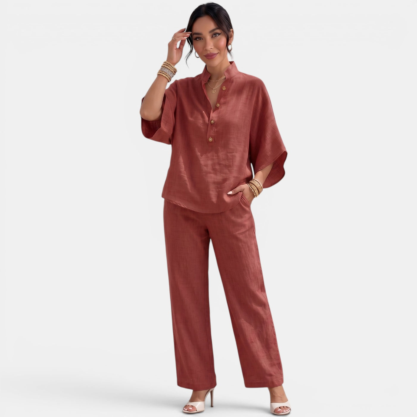 Women's Linen Summer Short Sleeve Set
