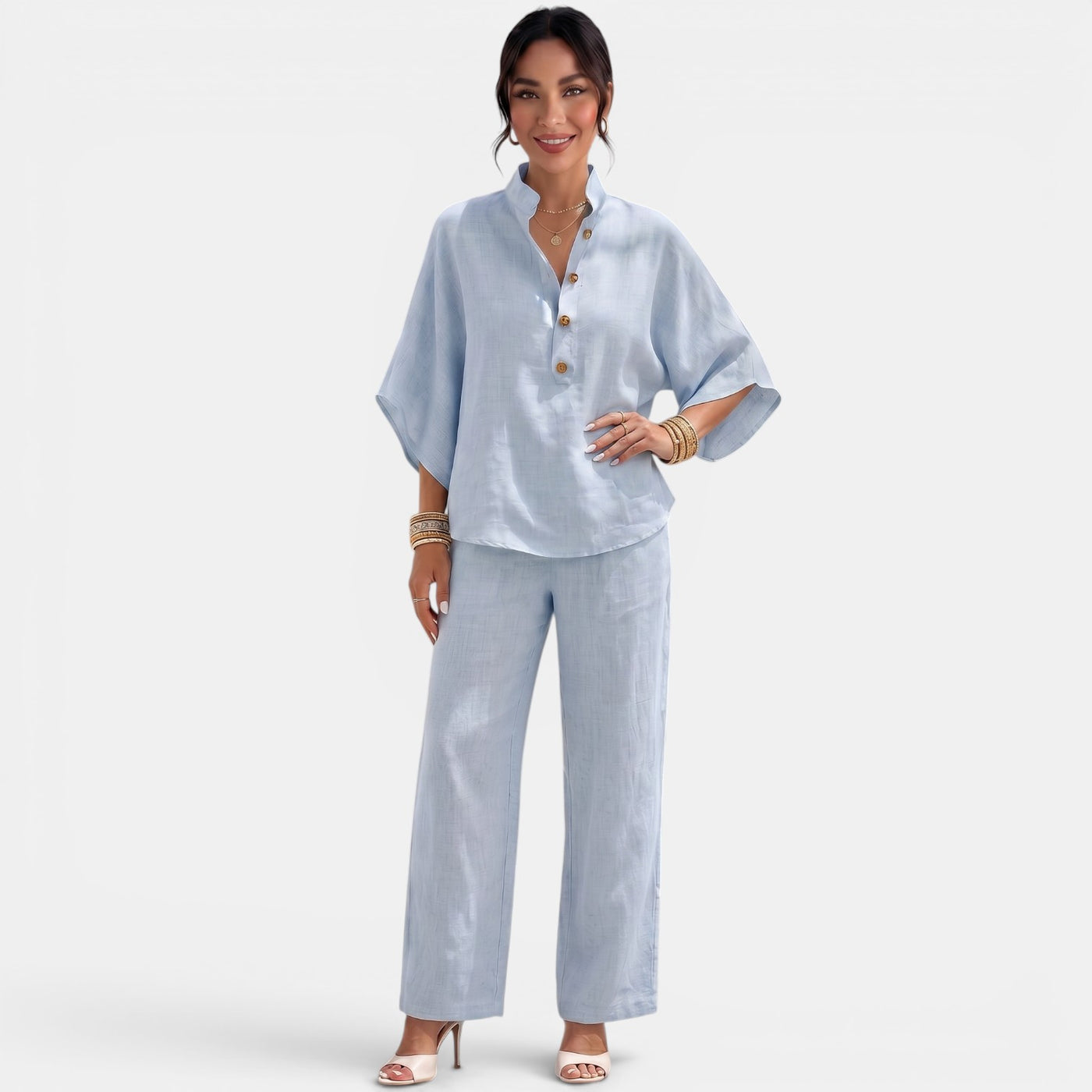 Women's Linen Summer Short Sleeve Set