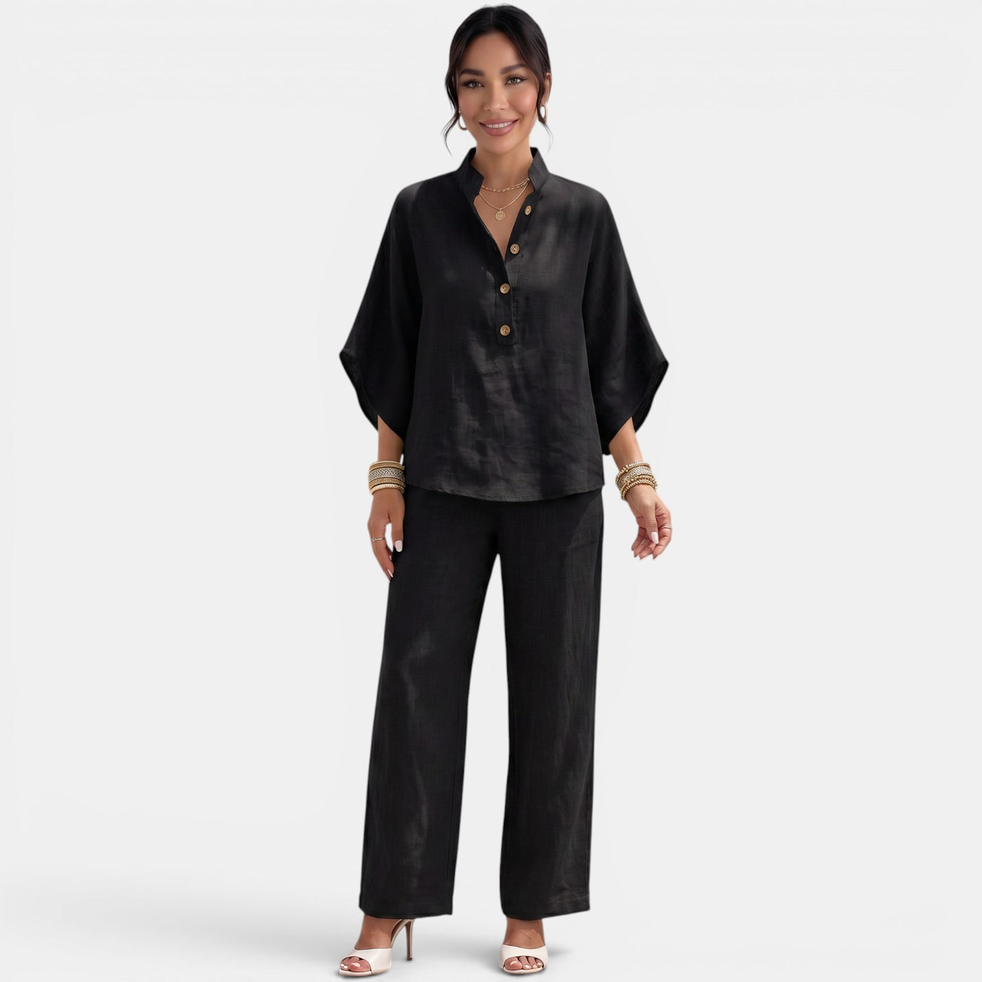 Women's Linen Summer Short Sleeve Set
