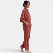 Women's Linen Summer Short Sleeve Set
