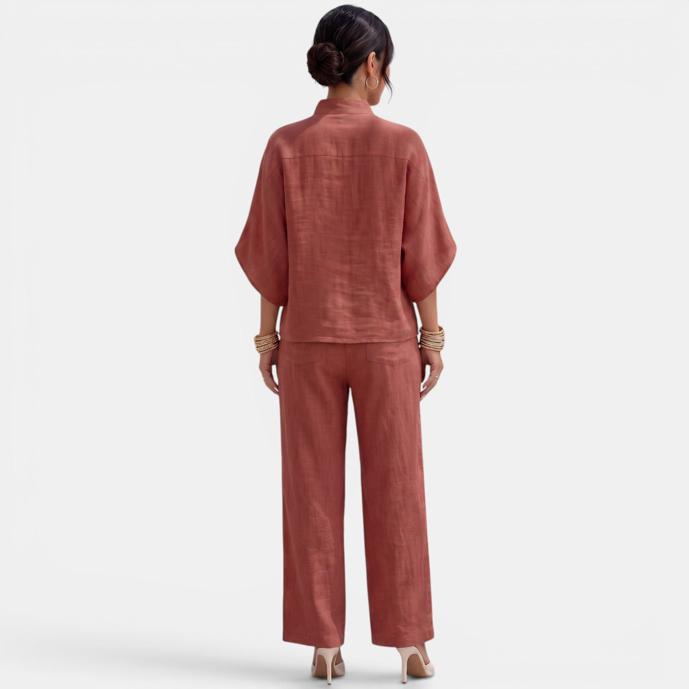 Women's Linen Summer Short Sleeve Set