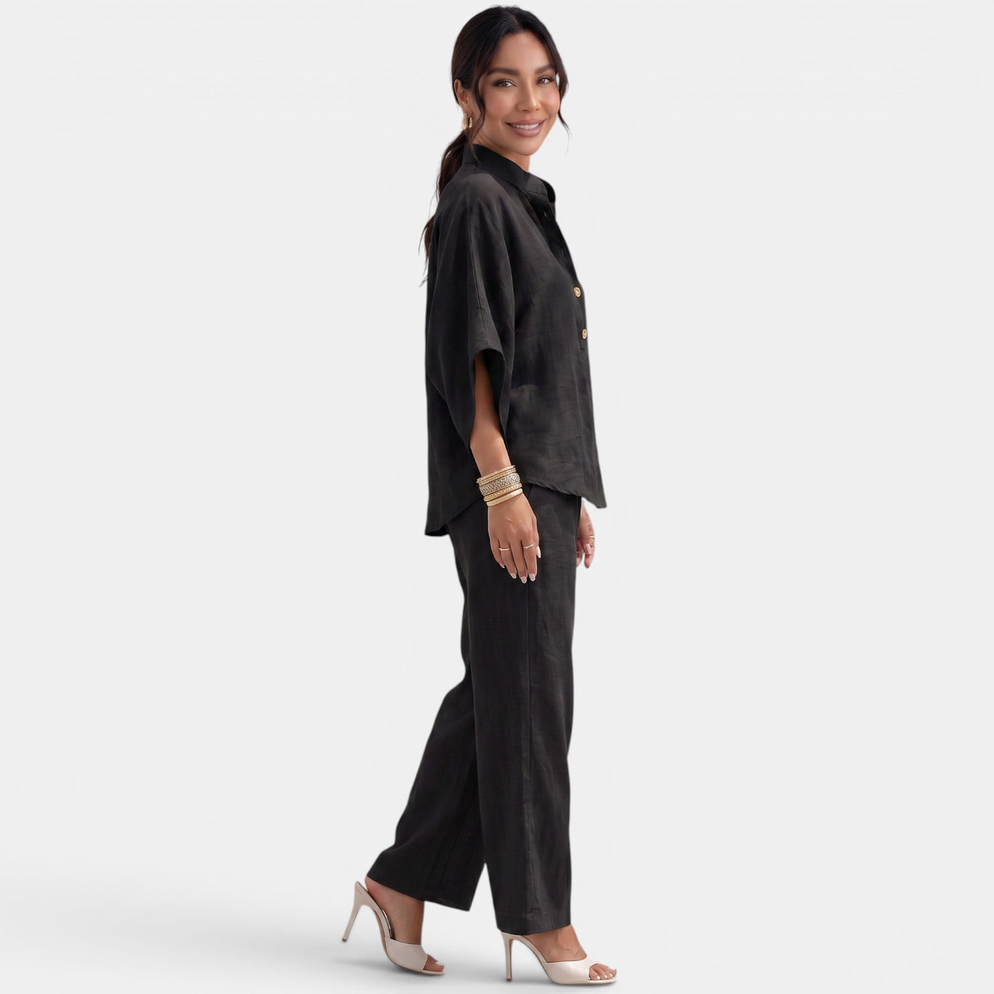 Women's Linen Summer Short Sleeve Set