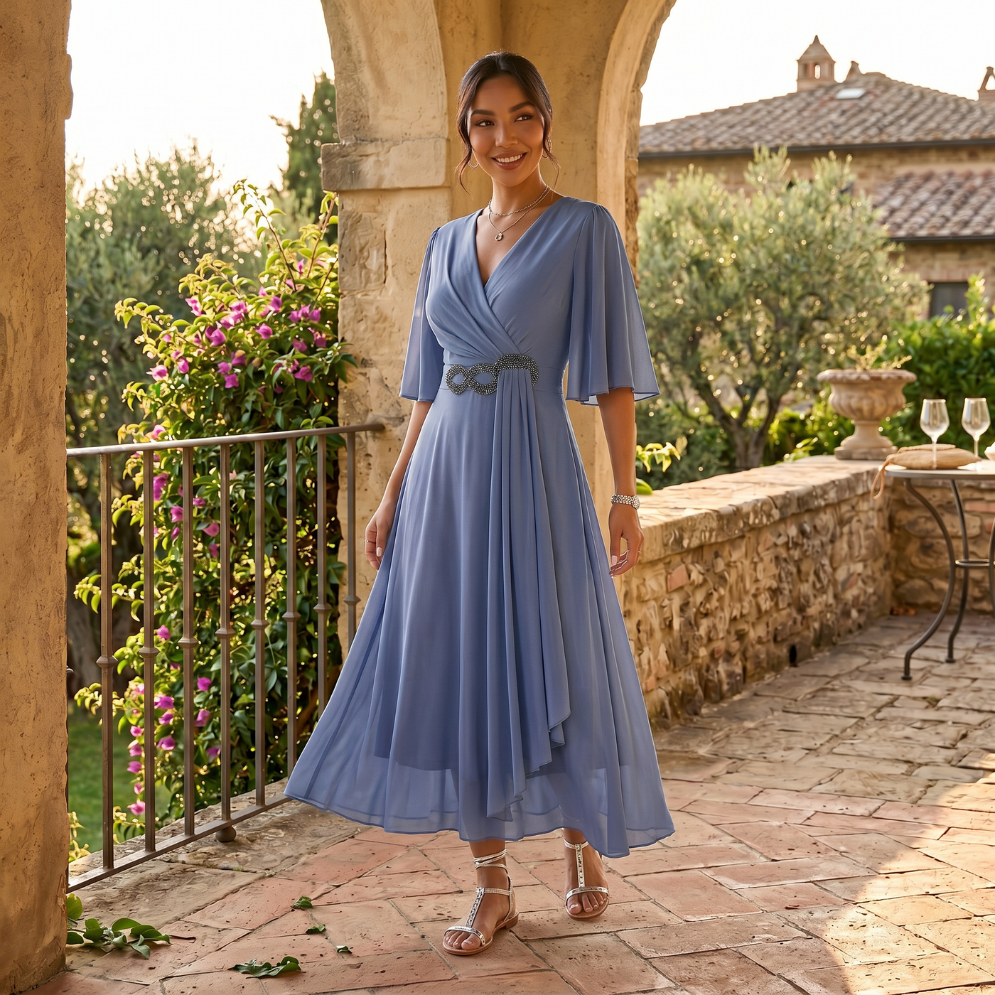 Vestido Midi Fluido Mujer Elegante