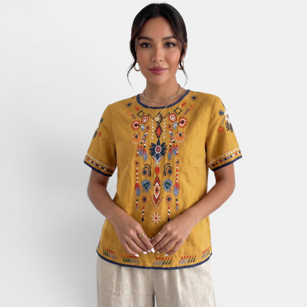 Embroidered Linen T-Shirt for Women
