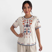 Camiseta Bordada Lino Mujer