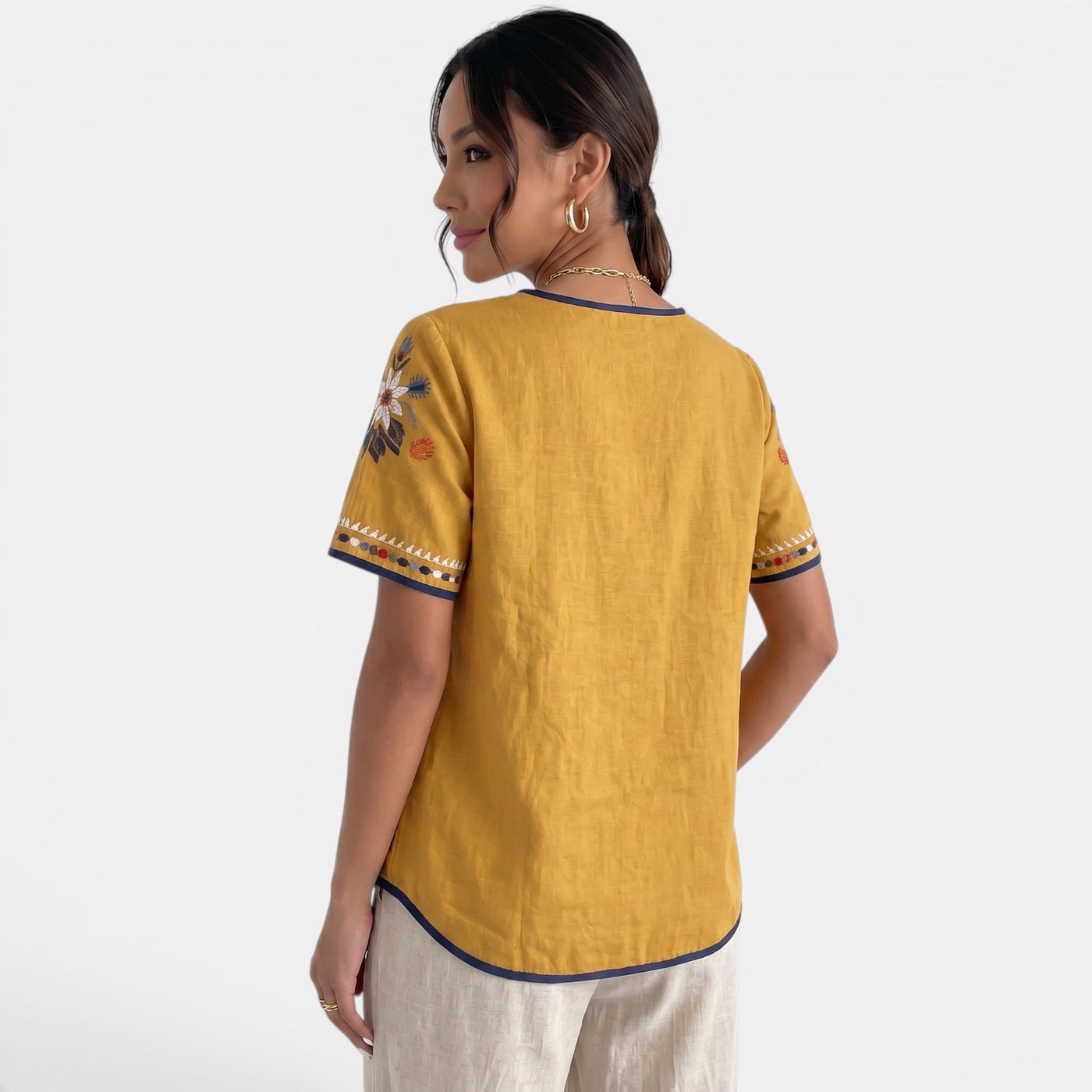 Camiseta Bordada Lino Mujer
