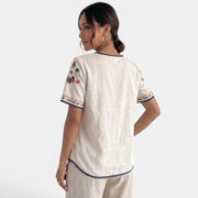 Camiseta Bordada Lino Mujer