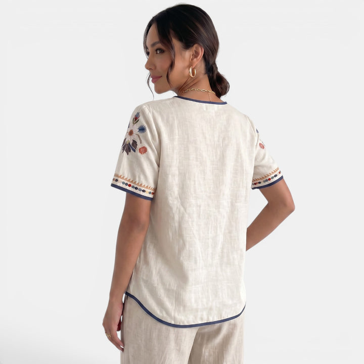 Embroidered Linen T-Shirt for Women