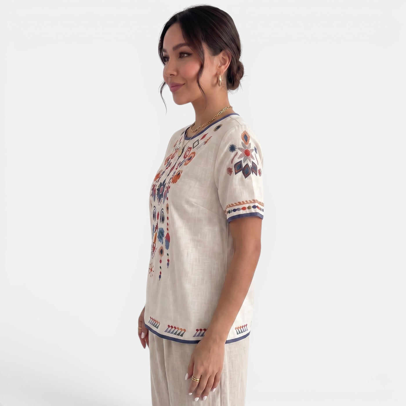 Camiseta Bordada Lino Mujer