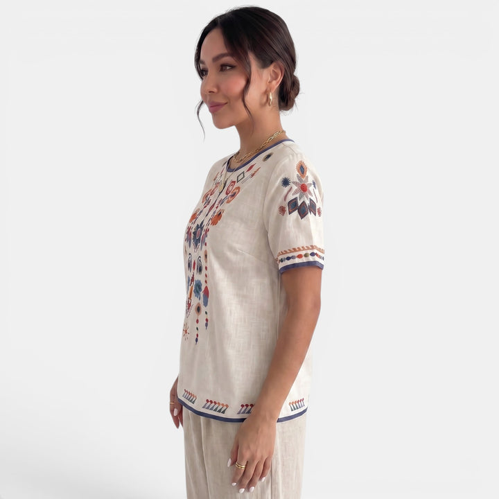 Embroidered Linen T-Shirt for Women