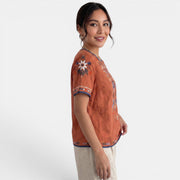 Camiseta Bordada Lino Mujer
