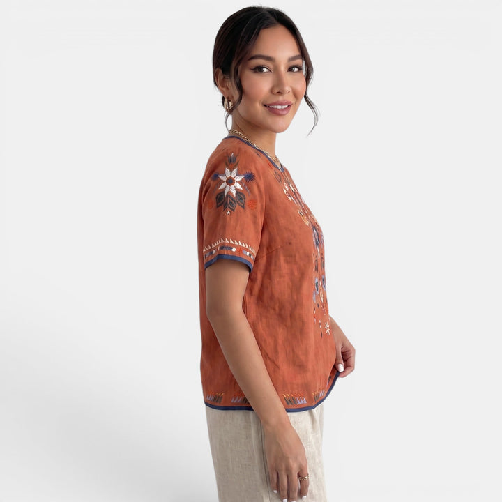 Embroidered Linen T-Shirt for Women