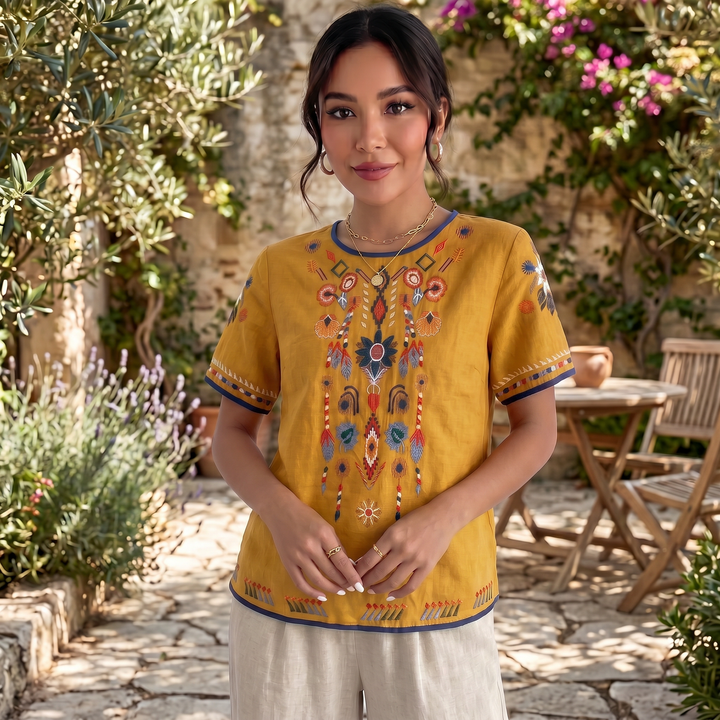 Embroidered Linen T-Shirt for Women