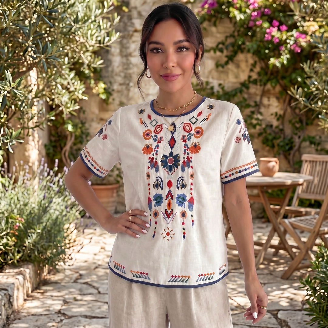 Embroidered Linen T-Shirt for Women