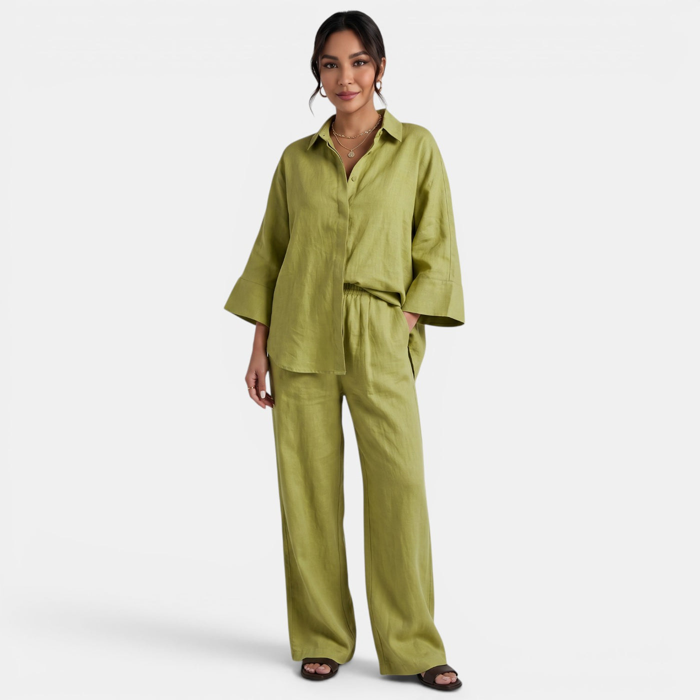Women's Green Linen Set